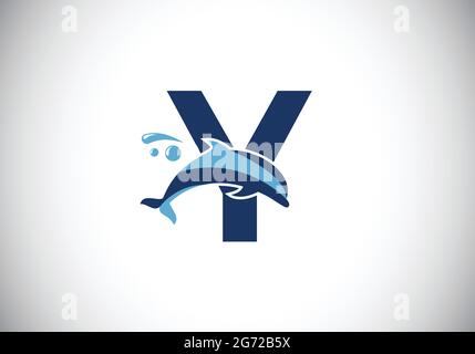 Anfangsbuchstabenalphabet mit Y-Monogramm und Dolphin-Logo. Symbol für Wassertiere. Schrift-Emblem. Moderner Vektor-Logotyp für die geschäftliche Identität. Stock Vektor