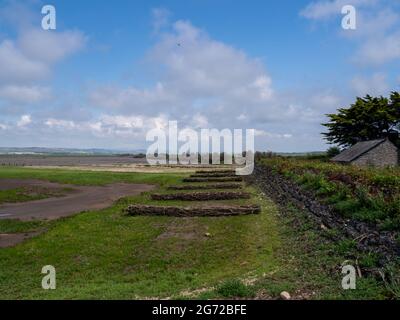 Bei Ebbe Blick auf die Great Bank, Horsey Island, Braunton Marsh, Devon, Großbritannien. Auf dem South West Coastal Path. Stockfoto