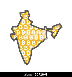 Indien-Länderkarte mit Bitcoin-Krypto-Währungslogo Stock Vektor