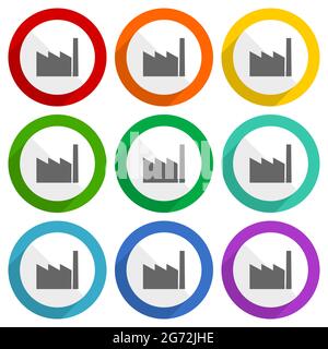Fabrik Vektor-Symbole, Satz von bunten flachen Design-Tasten für webdesign und mobile Anwendungen Stock Vektor