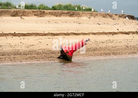 Rote Markierungsboje bei Ebbe Stockfoto