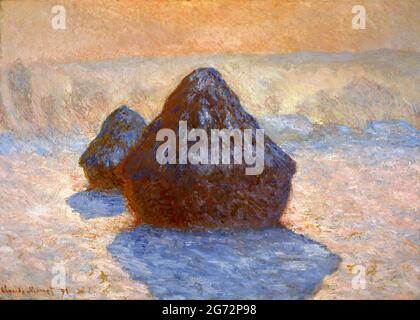 Haystacks, Schneeeffekt von Claude Monet (1840-1926), Öl auf Leinwand, 1891 Stockfoto