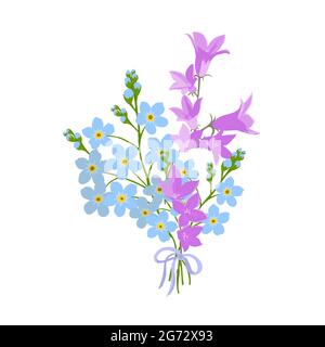 Vektorgrafik . Vergiss mich nicht und Glockenstrauß. Stock Vektor
