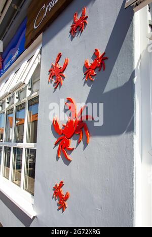 Melden Sie sich in einem Fischrestaurant an Stockfoto