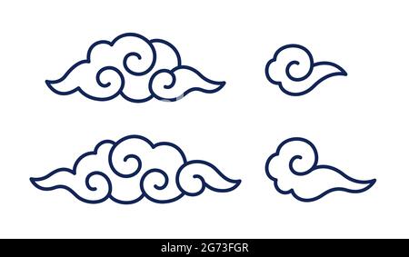 Traditionelle chinesische oder japanische Wolken mit Spiralwirbeln. Set aus orientalischen Motivelementen. Vektorgrafik Clip Art Illustration. Stock Vektor