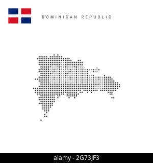 Karte mit quadratischen Punkten von der Dominikanischen Republik. Dominikanische Republik gepunktete Pixelkarte mit Nationalflagge isoliert auf weißem Hintergrund. Vektordarstellung Stock Vektor