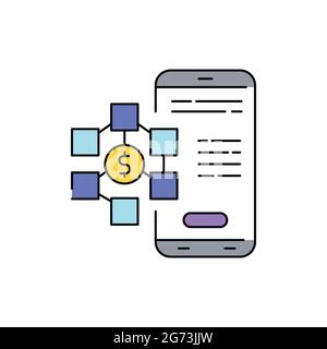 Symbol für farbige Linie des Dapp-Zeichens. Anfängliches öffentliches Angebot. Piktogramm für Webseite, mobile App, Promo. UI UX GUI Design-Element. Bearbeitbare Kontur. Stock Vektor