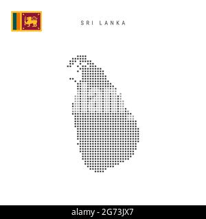 Karte mit quadratischen Punkten von Sri Lanka. Gepunktete Karte mit Sri-lankischem Pixel und isolierter Nationalflagge auf weißem Hintergrund. Vektorgrafik. Stock Vektor