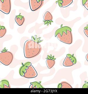 Erdbeere mit abstrakten Blots Handzeichnung rosa Hintergrund für Geschenkpapier, Textilien, Wohnkultur, Tapete, Babytuch, Menü- oder Verpackungsdesign, Poster zu Speisen oder Getränken Stock Vektor