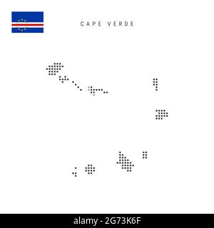 Karte mit quadratischem Punktmuster von Kap Verde. Cabo Verde gepunktete Pixelkarte mit Nationalflagge isoliert auf weißem Hintergrund. Vektorgrafik. Stock Vektor