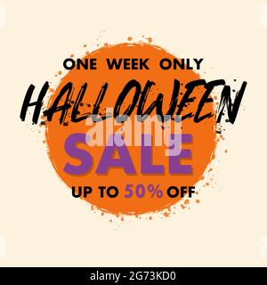 Halloween-Werbebanner. Festlicher Rabatttext. Vektor-Grunge-Pinsel. Preisschild für Sonderangebot. Preisschild des Rabattangebots. Werbebanner. Stock Vektor