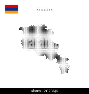 Karte mit quadratischen Punkten von Armenien. Armenische gepunktete Pixelkarte mit isolierter Nationalflagge auf weißem Hintergrund. Vektorgrafik. Stock Vektor