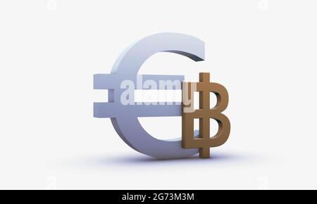 Das Wechselkurs von Dollar und thailändischem Baht wurde auf weißem Hintergrund isoliert Stockfoto