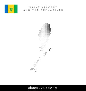 Karte mit quadratischen Punkten von St. Vincent und den Grenadinen. Vincentian gepunktete Pixelkarte mit isolierter Nationalflagge auf weißem Hintergrund. Vektor-Illus Stock Vektor