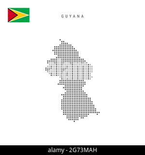 Quadratische Punkte Musterkarte von Guyana. Guyanesische gepunktete Pixelkarte mit isolierter Nationalflagge auf weißem Hintergrund. Vektorgrafik. Stock Vektor