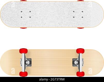 Skateboards Bilder realistische set illustrierte sportliche Ausrüstung aus verschiedenen Winkeln isoliert Vektor Illustration angezeigt Stock Vektor