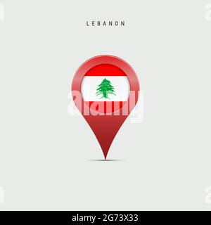 Teardrop-Kartenmarkierung mit Flagge des Libanon. Die libanesische Flagge wurde in den Pin der Standortkarte eingefügt. Vektordarstellung auf hellgrauem Hintergrund isoliert. Stock Vektor