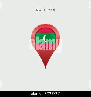 Teardrop-Kartenmarkierung mit Flagge der Malediven. Die maledivische Flagge wurde in den Pin der Standortkarte eingefügt. Vektordarstellung auf hellgrauem Hintergrund isoliert. Stock Vektor