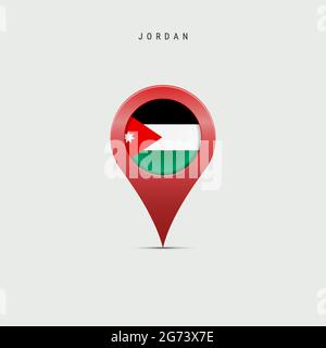 Teardrop-Kartenmarkierung mit Flagge Jordaniens. Die Flagge des Haschemitischen Königreichs Jordanien wurde in die Ortskennzeichnung eingefügt. Vektordarstellung isoliert auf hellgrau Stock Vektor