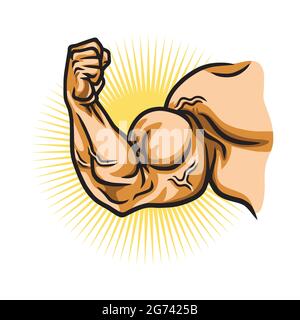 Muskulöser Starker Arm, Kraftvolle Hand, Bicep. Fitnessstudio, Bodybuilding, Sport Vektorgrafik Stock Vektor