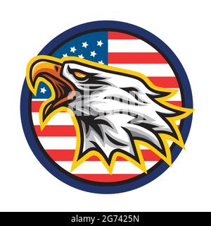 Eagle Logo Maskottchen Vektor-Symbol mit Circle American Flag Hintergrund Vorlage Design Stock Vektor
