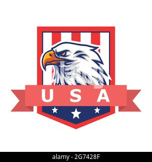 American Eagle Logo Mascot Vektor-Symbol mit Flagge von Amerika Hintergrund Independence Day Template Design Stock Vektor