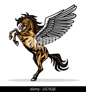 Wütender Pegasus Fliegendes Pferd. Majestic Pegasus Cartoon Vektor Logo Maskottchen Design Illustration Stock Vektor