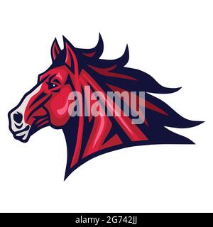 Red Horse Mustang Kopf Logo Cartoon Vektor Sport Maskottchen Design Illustration Stock Vektor