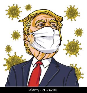 Donald Trump Trägt Corona Virus Maske Cartoon Vektor Zeichnung. 12. März 2020 Stock Vektor