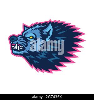 Mad Wolf Logo von Sport Maskottchen Design Vorlage Vektor Illustration Stock Vektor