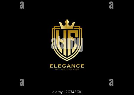 HF Elegantes Luxus-Monogramm-Logo oder Badge-Vorlage mit Rollen und königlicher Krone - perfekt für luxuriöse Branding-Projekte Stock Vektor