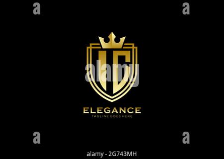 IC Elegantes Luxus-Monogramm-Logo oder Badge-Vorlage mit Rollen und königlicher Krone - perfekt für luxuriöse Branding-Projekte Stock Vektor