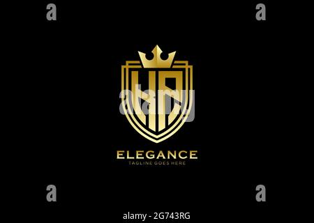 KP Elegantes Luxus-Monogramm-Logo oder Badge-Vorlage mit Rollen und königlicher Krone - perfekt für luxuriöse Branding-Projekte Stock Vektor