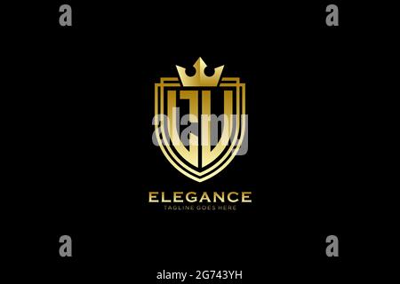 LU Elegantes Luxus-Monogramm-Logo oder Badge-Vorlage mit Rollen und königlicher Krone - perfekt für luxuriöse Branding-Projekte Stock Vektor