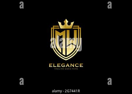 MW Elegantes Luxus-Monogramm-Logo oder Badge-Vorlage mit Rollen und königlicher Krone - perfekt für luxuriöse Branding-Projekte Stock Vektor