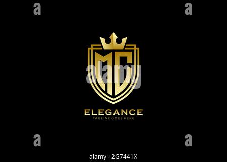 MC Elegantes Luxus-Monogramm-Logo oder Badge-Vorlage mit Rollen und königlicher Krone - perfekt für luxuriöse Branding-Projekte Stock Vektor