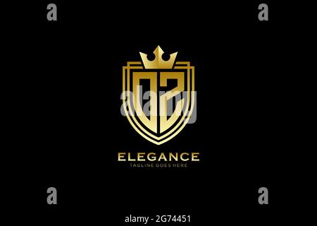 OZ Elegantes Luxus-Monogramm-Logo oder Badge-Vorlage mit Rollen und königlicher Krone - perfekt für luxuriöse Branding-Projekte Stock Vektor