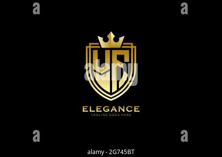 VF Elegantes Luxus-Monogramm-Logo oder Badge-Vorlage mit Rollen und königlicher Krone - perfekt für luxuriöse Branding-Projekte Stock Vektor