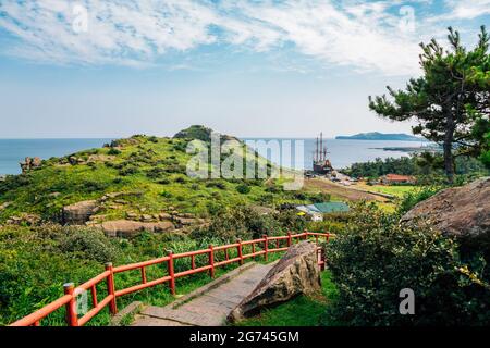 Panoramablick auf Yongmeori Beach, Jeju Olle Trail auf Jeju Island, Korea Stockfoto