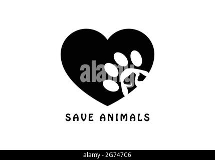 Speichern Tiere Logo für Tiergesundheit / Gesellschaft / Hund und Katze Logo in Liebe oder Herzform Hund und Katze Gesicht Logo Tierrettung NGO Logo Stock Vektor