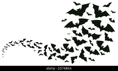 Fliegende halloween Fledermäuse Silhouetten. Fledermäuse Flock fliegende Welle, Vampir fliegende geflügelte gruselige Tiere Vektor Hintergrund Illustration. Gruselige halloween Fledermäuse Stock Vektor