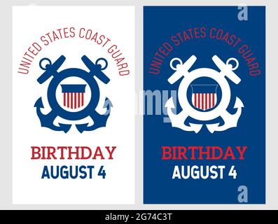 Geburtstag der US-Küstenwache. August 4. Poster, Karte, Banner, Hintergrunddesign in zwei Varianten. EPS 10. Stock Vektor