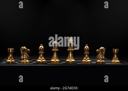 Reihe des Schachspiels, das beim Spielen des Schachspiels verwendet wird. Business Play Role steht für starke Teamarbeit bereit für Kampf-Konzept. Stockfoto
