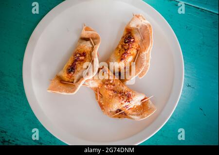 Pescadillas (Fischquesadillas). Barra Vieja, Acapulco, Guerrero, Mexiko Stockfoto