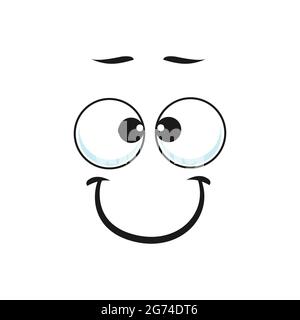 Emoji schüchterner Ausdruck isolierte Art Emoticon mit zusammengerollten Augen. Vector lustige unbeschwerte Emoji mit aufrichtigem Lächeln, liebenswürdig angenehme Art Smiley Stock Vektor