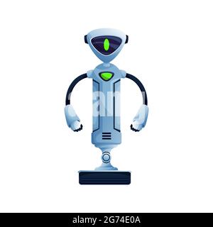 Future android Roboter auf beweglichen Ständer mit zwei Händen und schalten Sie das Display auf Gesicht isoliert. Vector Kinder Spielzeug futuristischen Charakter, künstliche Sci Fi-Wagen Stock Vektor