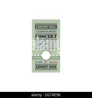 Retro-Ticket-Einladung für Orchester-Symphonie, Live-Musik auf der Bühne im Konzertsaal isolierte Kartenvorlage. Vector Eintrittskarte für weltberühmte Musik s Stock Vektor