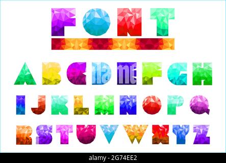 Low-Poly-Alphabet-Schriftart, die als Grafikdesign-Elemente mehrfarbig dargestellt wird Stock Vektor