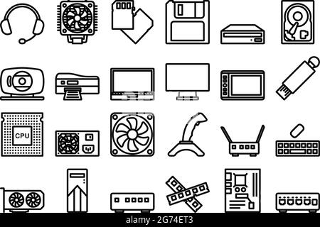 Computersymbole Eingestellt. Bearbeitbares, Fett Formatischtes Umrisse-Design. Vektorgrafik. Stock Vektor