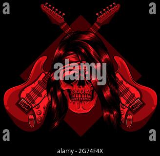 Totenkopf mit kreuzenden Gitarren Vektor Illustration Design Stock Vektor